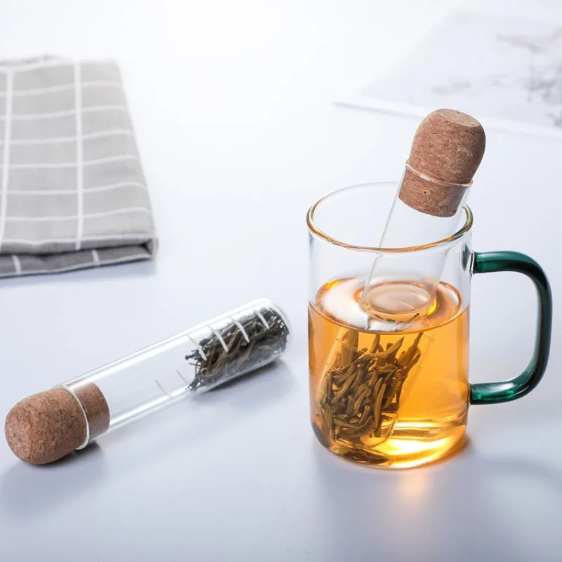 Tubo De Infusor De Chá De Vidro Criativo, Filtro De Chá De Design De Vidro, Filtro extravagante para Puer Tea Herb, Ferramentas de chá com rolha de cortiça