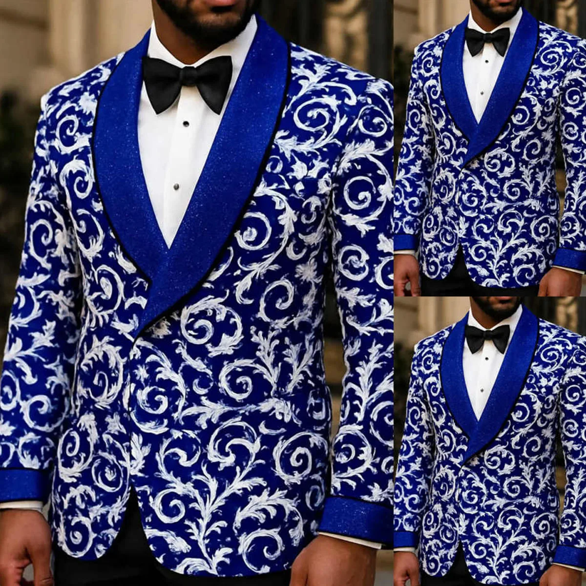 Elegent Jacquard Men Suits Shiny Shawl Lapel Wedding Groom Tuxedos Luxury Flowers Male Prom Blazer Customized trajes para hombre