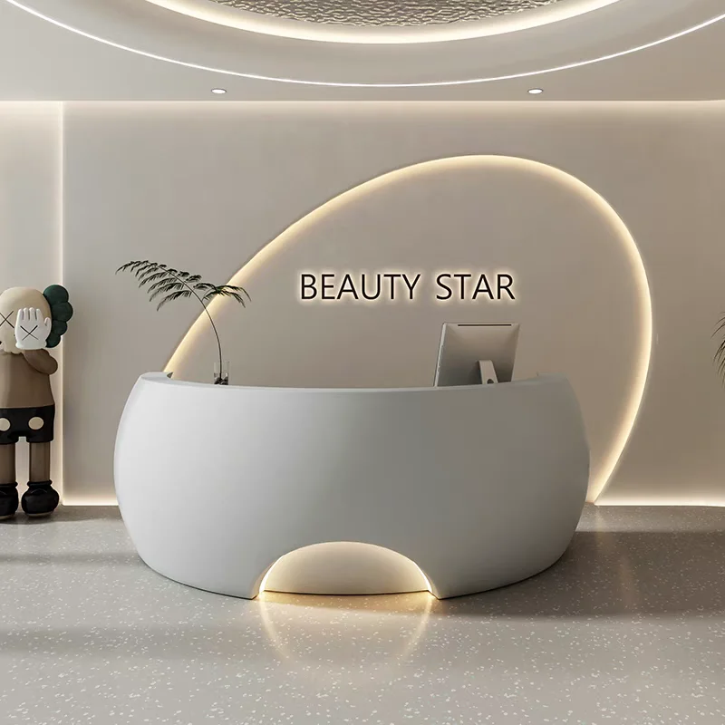 Curved Luxury Reception Desks Unique Welcome Wood Minimalist Reception Desks Company Simple White Mostrador Commercial Furniture