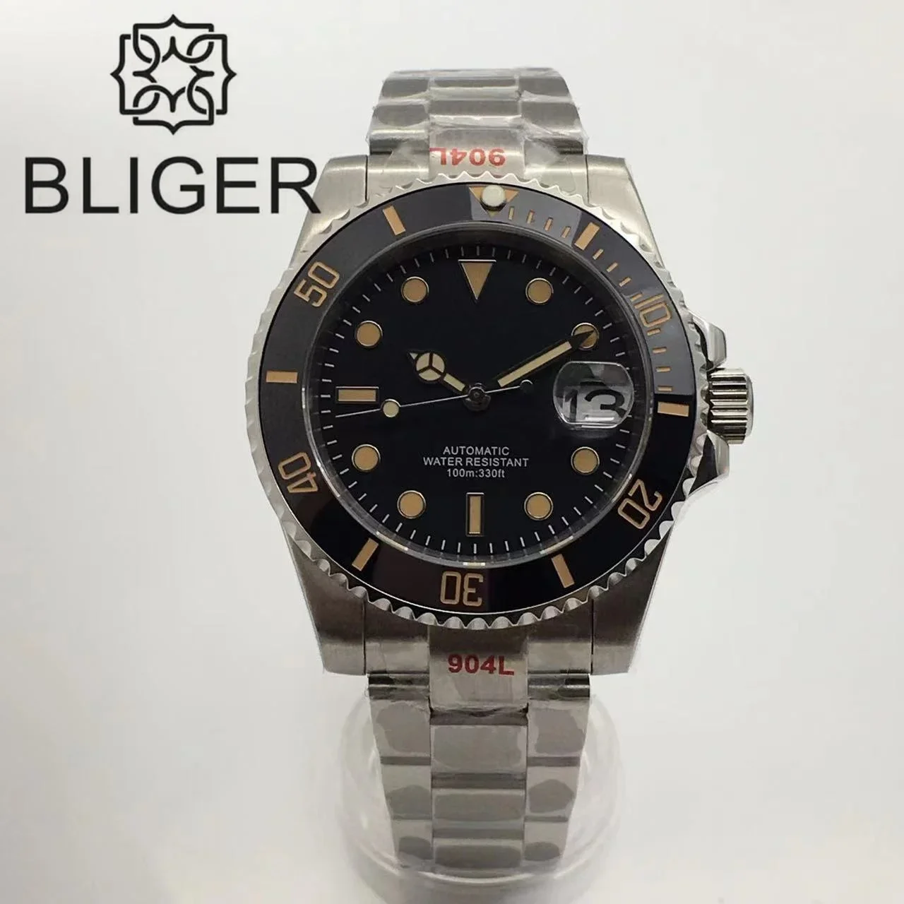 

BLIGER 40mm Waterproof Automatic Men Watch NH35 MIYOTA 8215 PT5000 Movement 3 o'clock Sapphire Crystal Black Luminous Dial