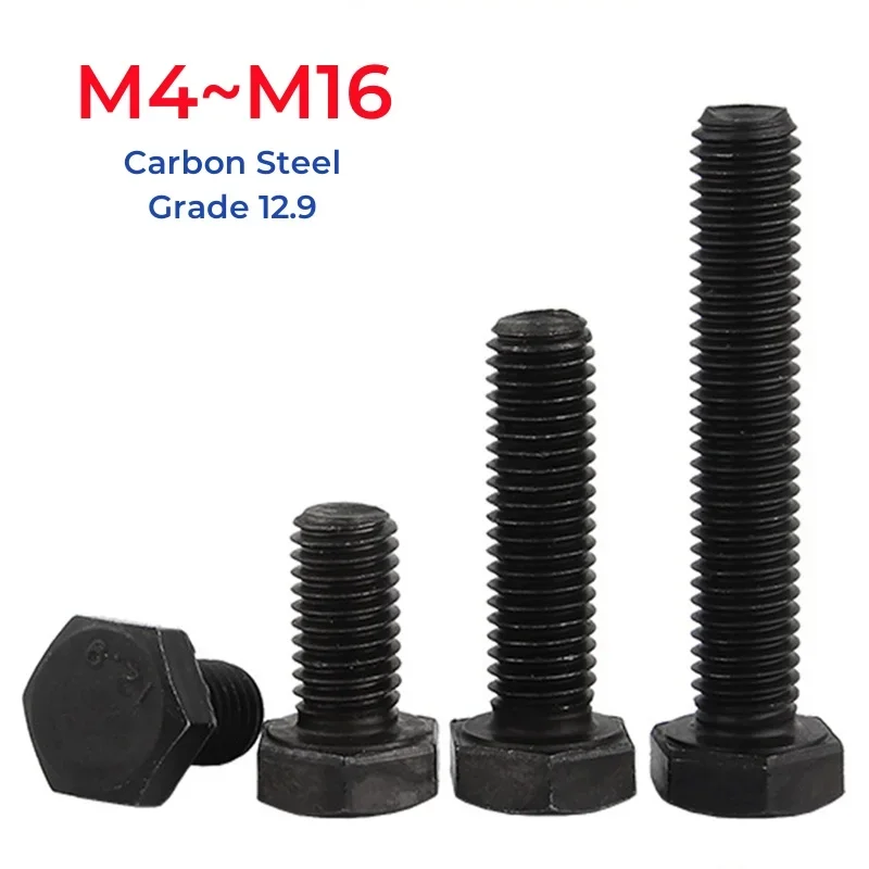 M4 M5 M6 M8 M10 M12 M14 M16 Grade 12.9 High Strength Black Carbon Steel Full Thread External Hexagon Head Screw Outside Hex Bolt