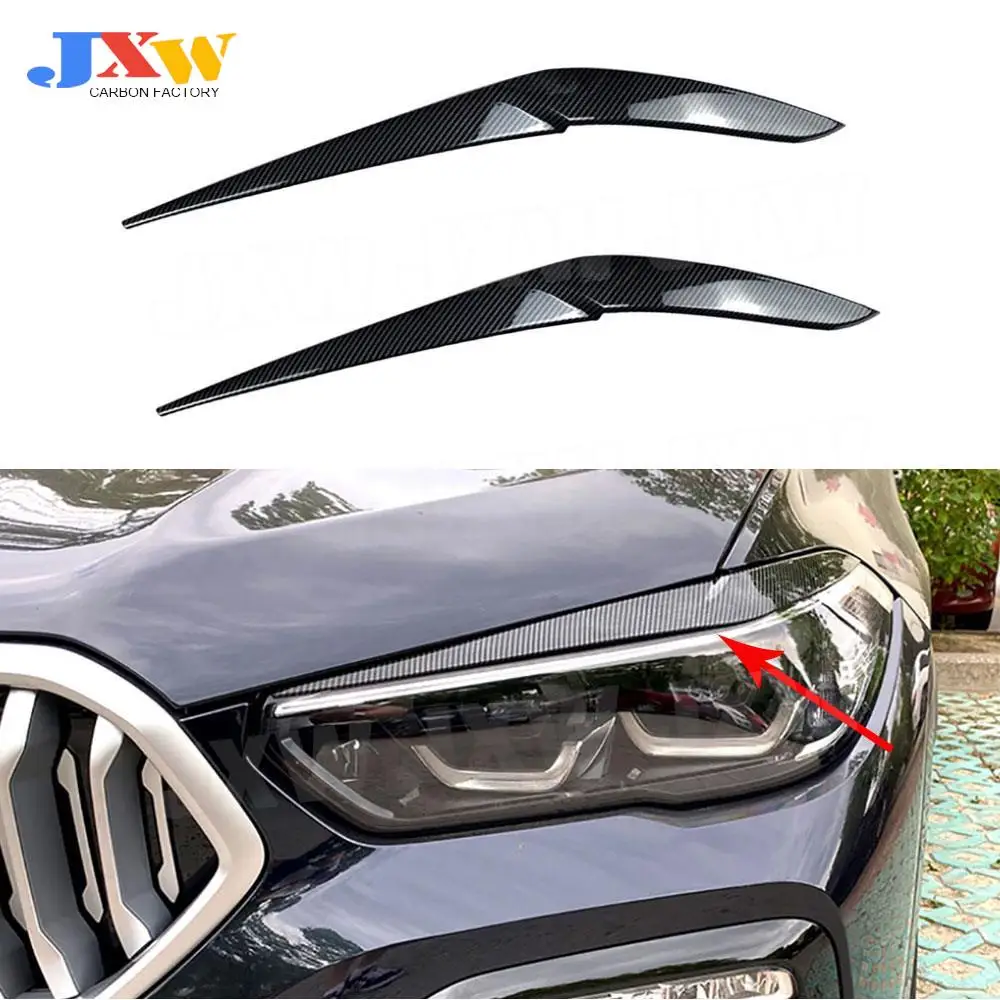 

ABS Carbon Look Auto Front Headlights Eyelids Eyebrows Trims Cover Decoration Stickers for BMW X5 G05 M Sport 2019 +