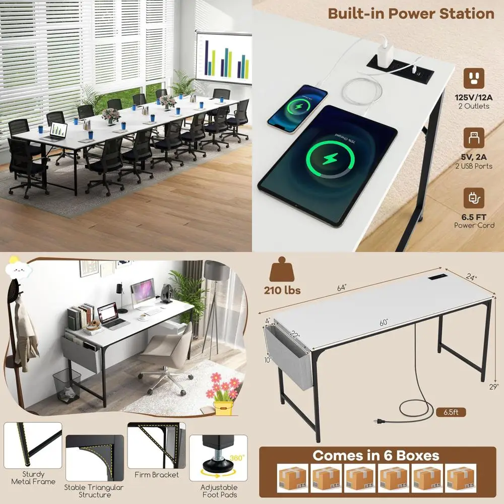 

Комплект конференц-стола на 6 человек с местом для хранения, металлическим каркасом и зарядной станцией