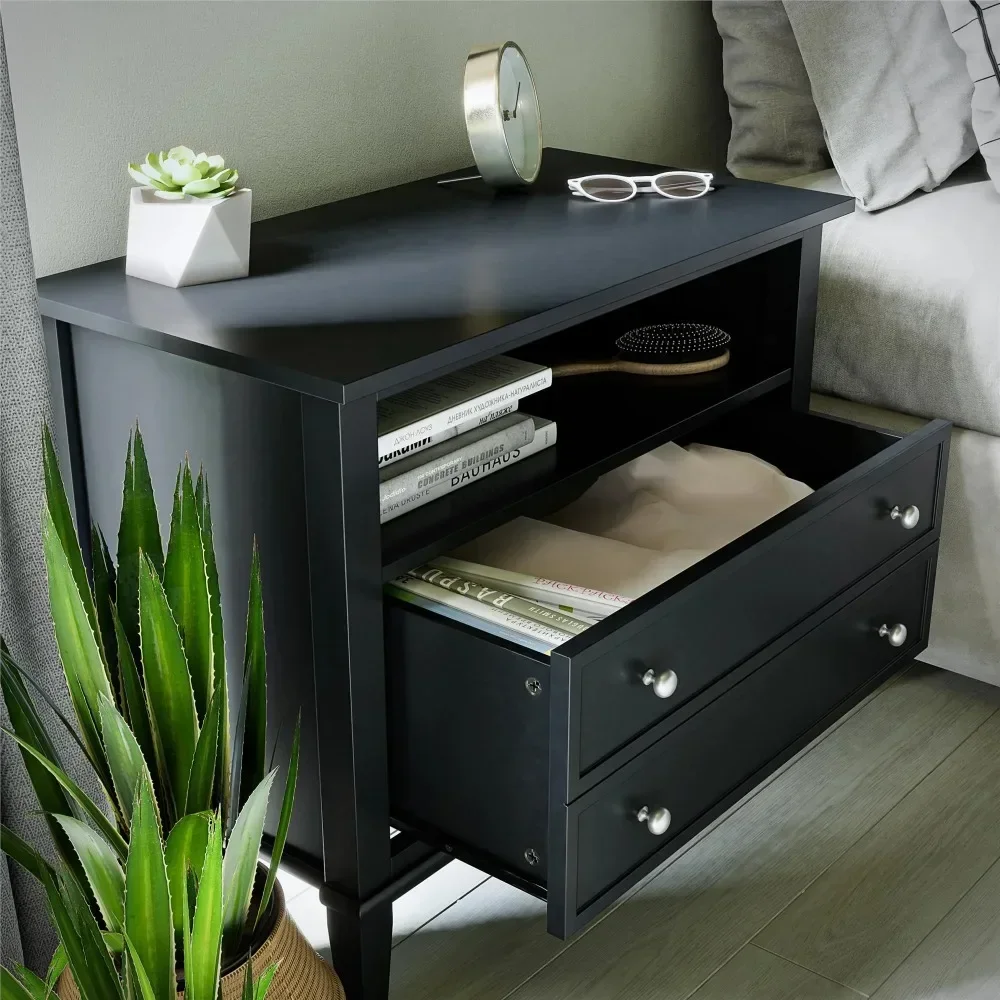 Eclectic Boho Nightstand and Bedside Accent Side Table with 2 Drawers