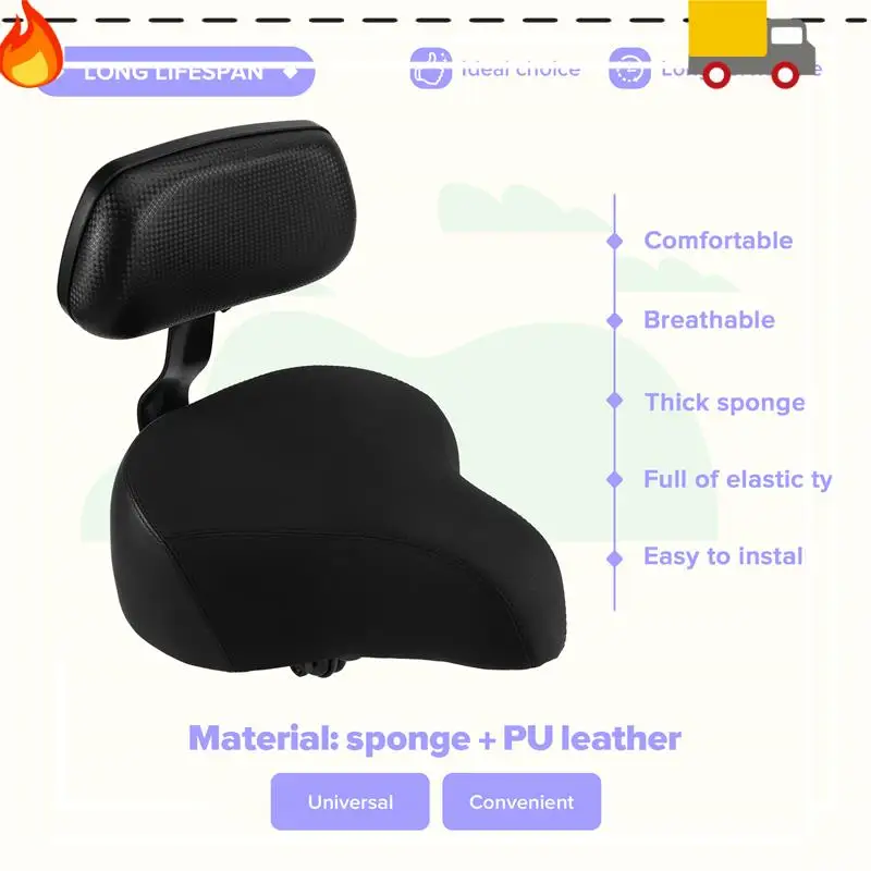 

Discount-Universal Tricycle Saddle Seat Pad With Back Rest For Mountain Bike Electric Vehicles