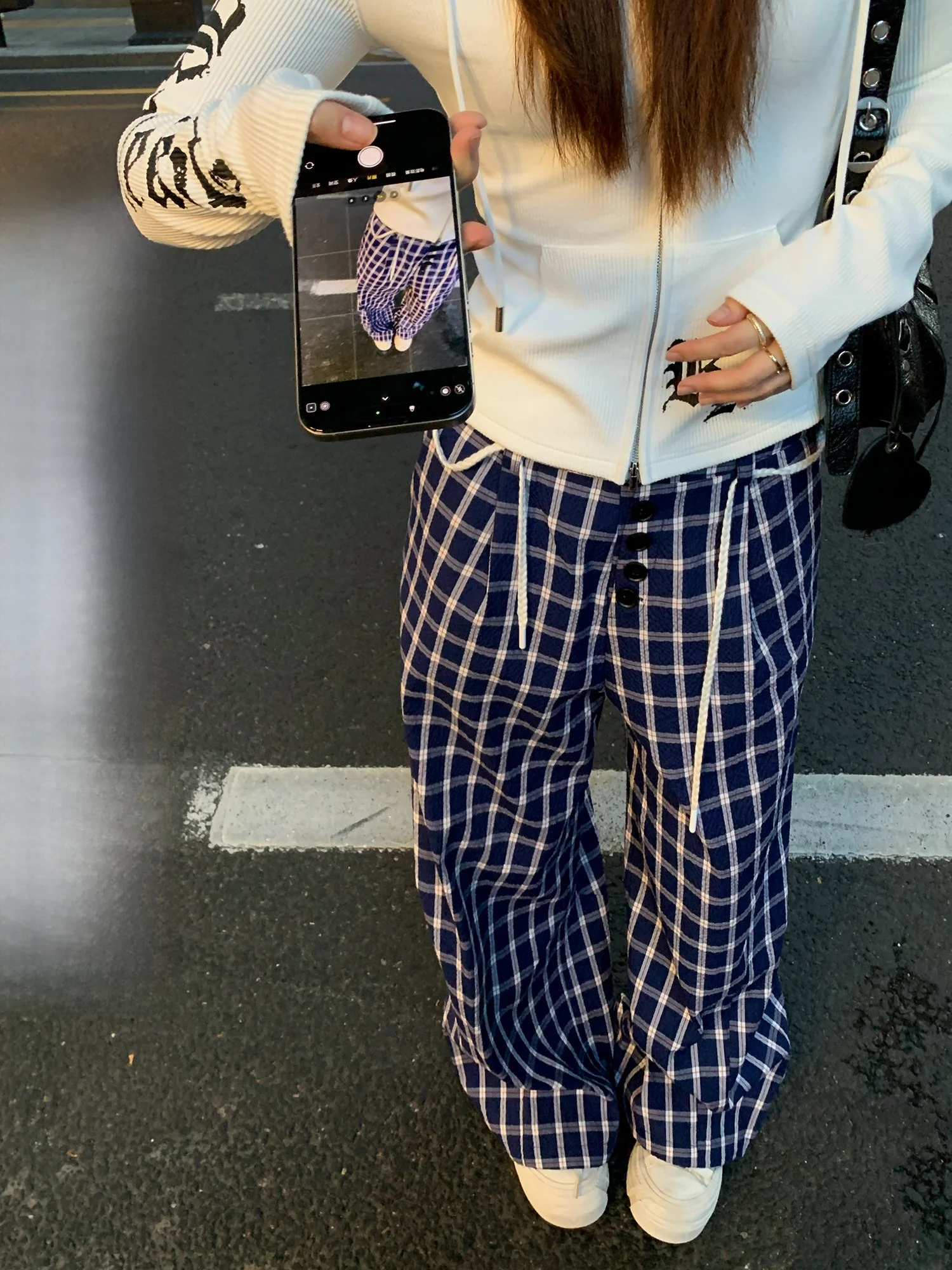 

LALA WILD Wild Spicy Lazy Sle плюс размер Американский ретро Свободные широкие брюки в клетку Женские повседневные брюки из хлопка с высокой талией