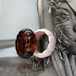 Fashion Resin Stone Pattern Plastic Acrylic Bangle Bracelet Light Luxury Black and White Elastic Bracel Summer Autumn Jewelry