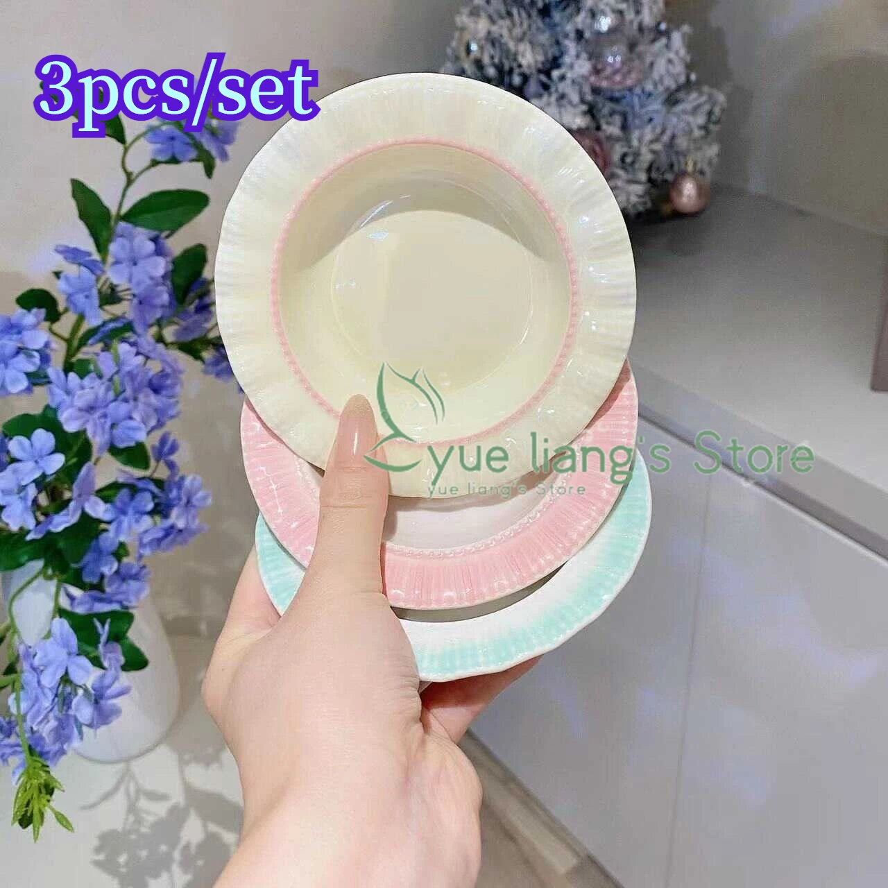 

3pcs 4.3-inch Ceramic Taste Dish Flower Shape Porcelain Nut Saucer Small Plate Mini Soy Sauce Seasoning Tableware Household