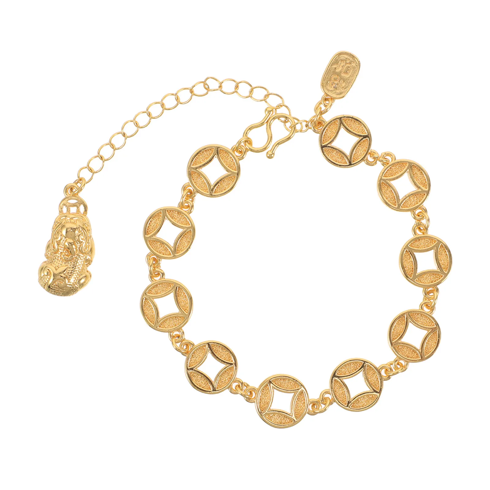 Feng Shui Copper Coin Bracelet Amulet Asian Style Adjustable Lucky Chinese Wealth Brass Fortune Blessing Charm