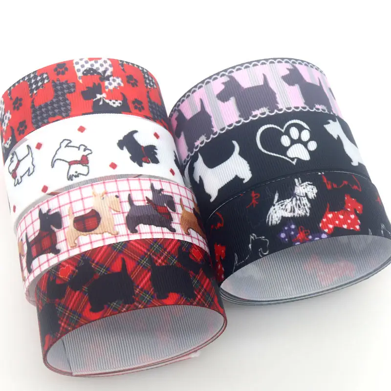 DHK 50yards Collie Dog Scotland Printed Grosgrain Ribbon Accessories Material Headwear Decoration DIY Sewing Craft S1796