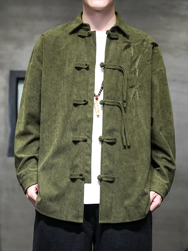 

Loose Fit Long Sve Corduroy irt Men's Traditional Chinese Sle Button up Collared Hanfu irt Breathable Comfortable Au...