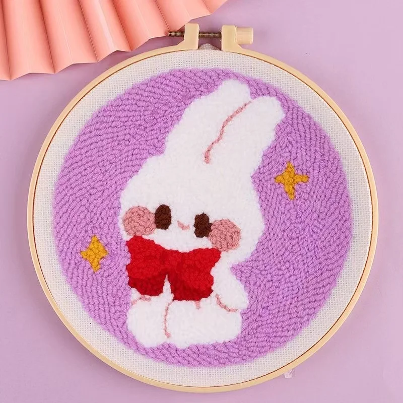 Kids Children Carrton Rabbit Animal Poke Punch Kit Wool Yarn Embroidery Punch Material Kit For Beginner Handmade Gift Wholesales