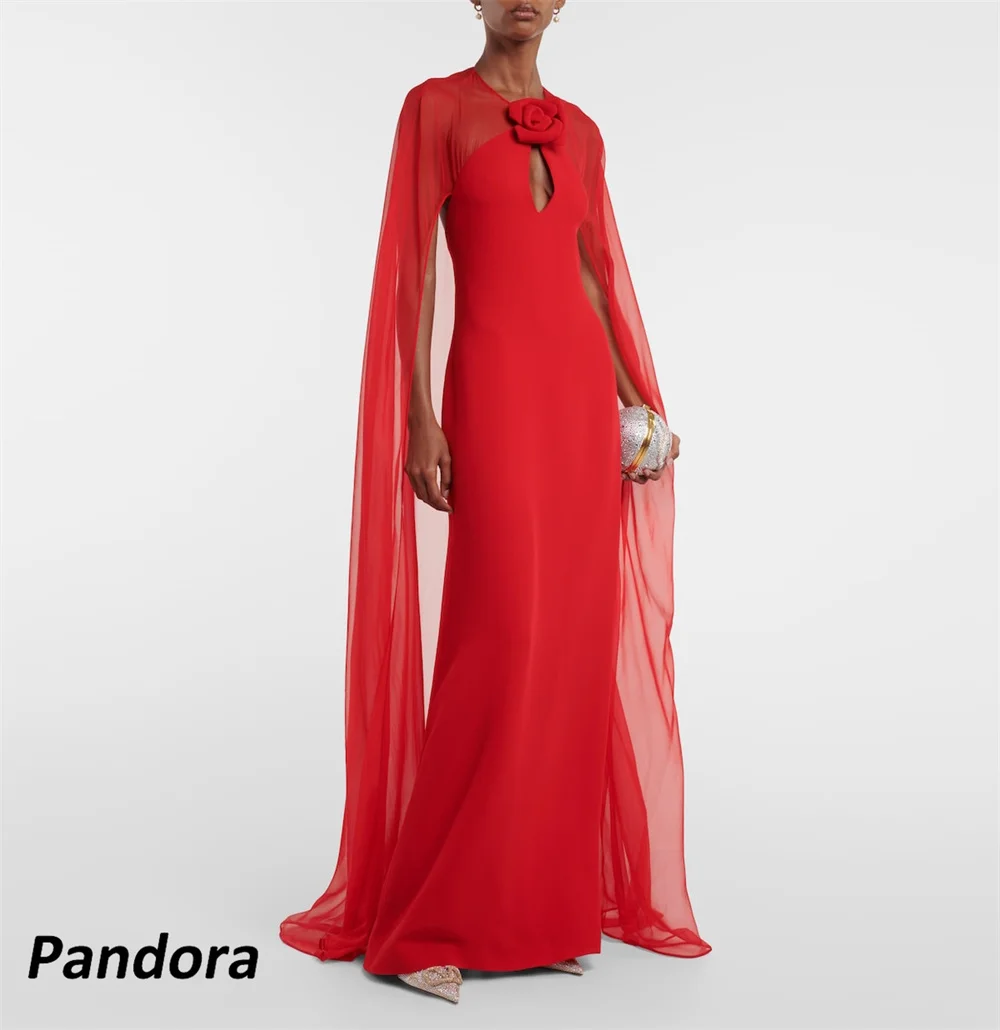 

Pandora Red O Neck Evening Gown with Cape Shawl 3D Flowe Mermaid Women's wedding Banquet Party Dress