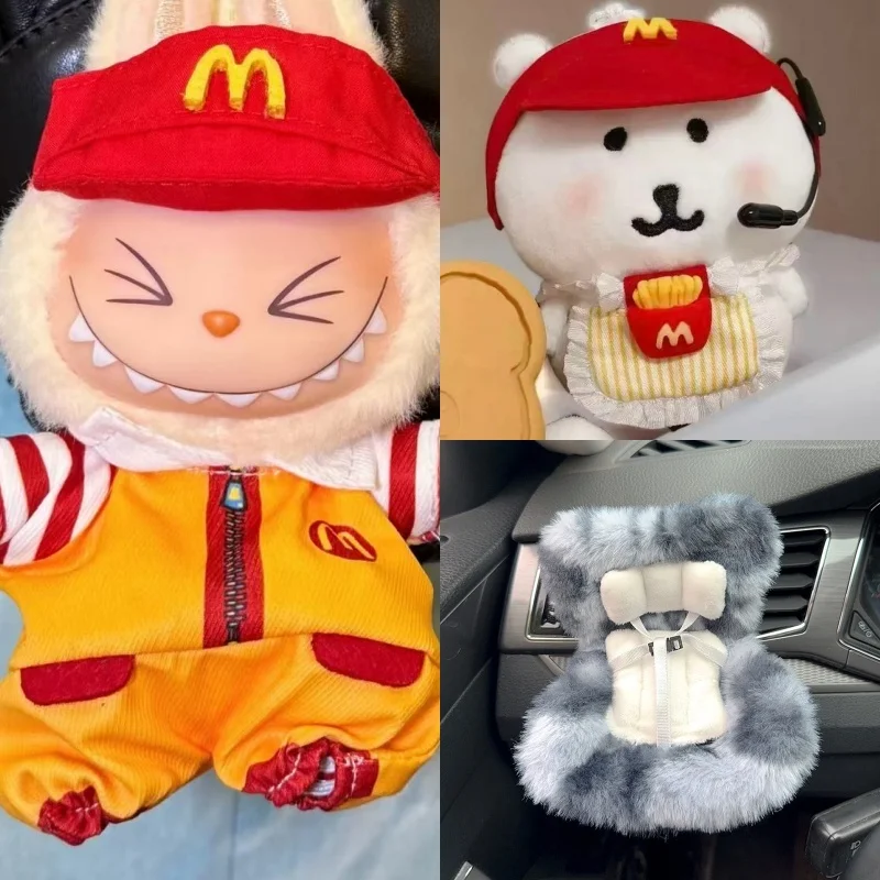 Mini ropa para muñeca Labubu de 15 y 17cm, conjunto de ropa de trabajo de comida rápida, hambuger, Cola, patatas fritas, estilo M, ropa de cosplay, accesorios para casa de muñecas