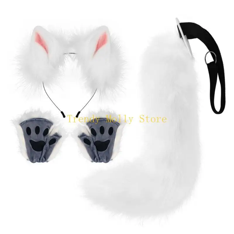 

N5KB COSTUMES STED ушей повязан головным заводом перчатки для лисинки хвостовые реквизиты Хэллоуин