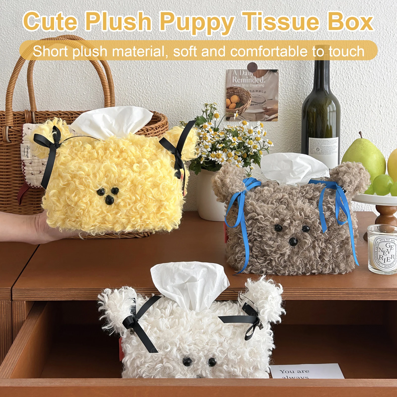 Cute Plush Tissue Box Cartoon Dog Napkin Dispenser Holder Animal Puppy Tissue Storage Case Toilet Paper Boxes Desktop Decoration