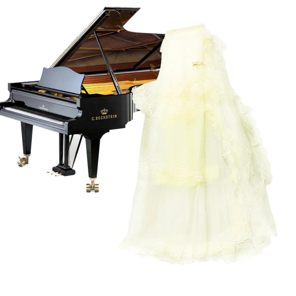 

Beige Lace Piano Cover Romantic Flower Pattern Soft Material Scratch Resistant Hand Wash Lace Cover for Piano Decoration