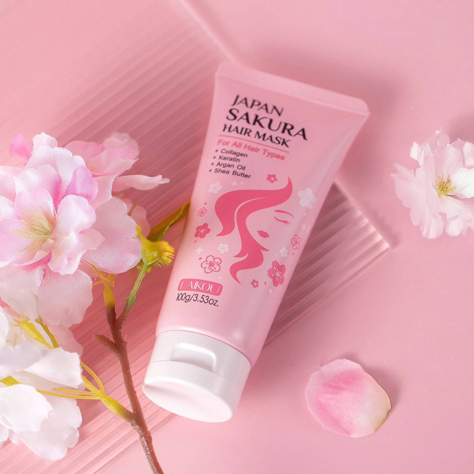 LAIKOU Sakura Hair Mask, Deep Moisturizing Hair Treatment for Dry Damaged Hair, Smoothing Anti Frizz Filler 100g