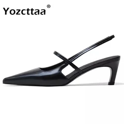 Yozcttaa-女性用の本革スリングバックサンダル、スライドサンダル、ハイヒール、セクシーでエレガントなストラップ、パーティードレス、サマーシューズ、サイズ34-40、2022