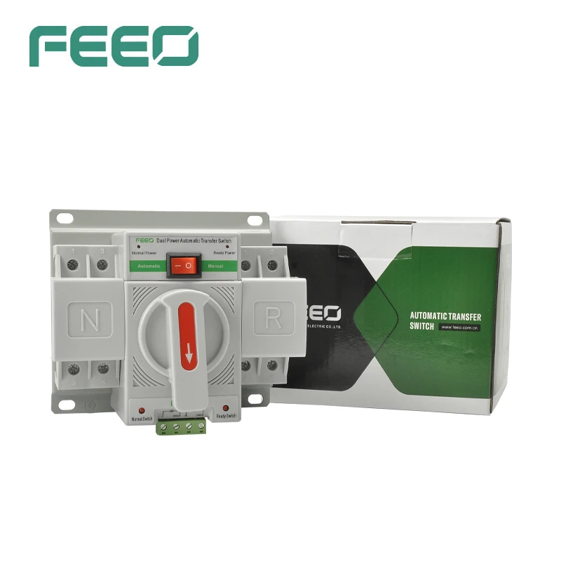 FEEO  2P AC Mini ATS Dual Power Automatic Transfer Switch Electrical Selector Switches Uninterrupted Power 230V 63A Photovoltaic