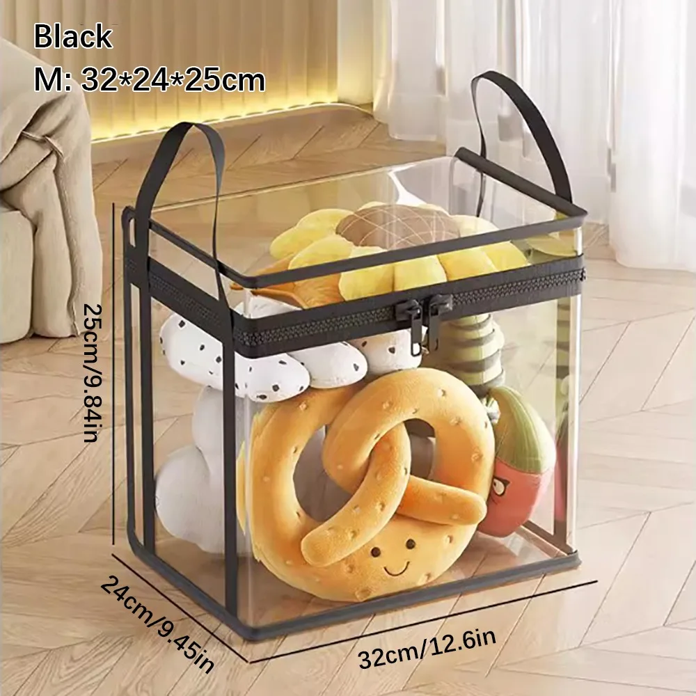 Transparent Visible Storage Bag Large Capacity Dustproof Organizer Box Stackable With Zipper Handle Clear Storage Case Book