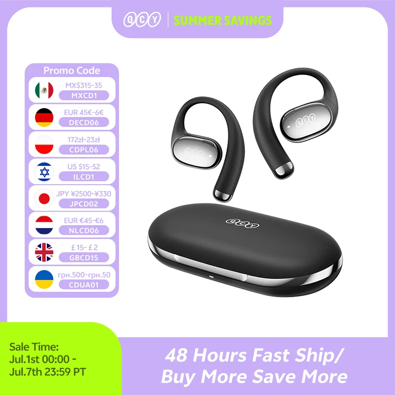 QCY Crossky R70 Open-Ear Wireless Headphones Hi-Res with LDAC OWS Earphones Bass Boost Bluetooth 6.0 Earhook Sport Earbuds 52Hrs
