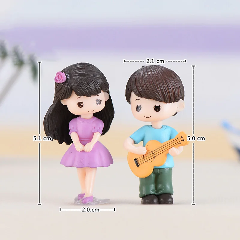 Guitar Couple Lover Miniature Figurines Boy Girl Dating Character Garden Ornament Wedding Decoration Cake Car Home Modern Craft view 2