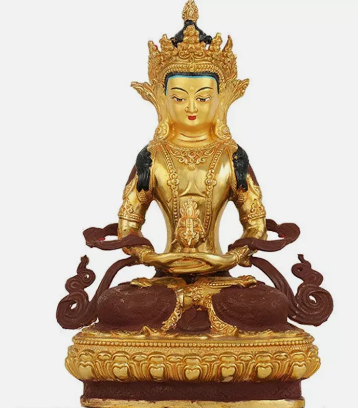 Buddhism Handpainted Bronze Statue Gilt Buddha Amitabha Buda Sakyamuni