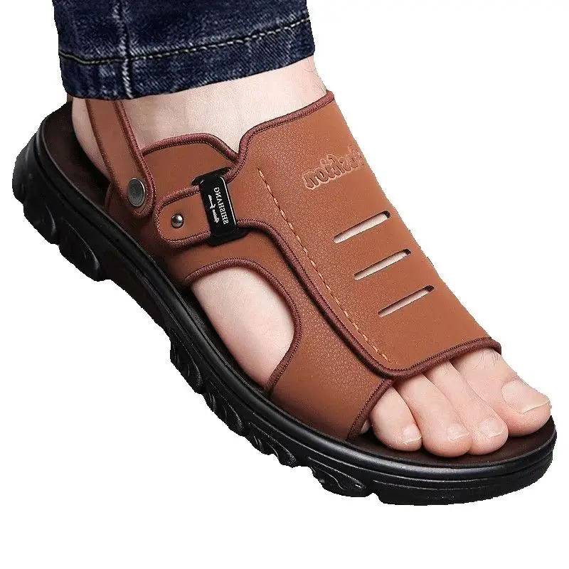Men's Summer Sandals Slip-On Beach Shoes Anti-Slip Breathable Thick Bottom Soft Bottom Wear-Resistant Dual-Purpose Slippers