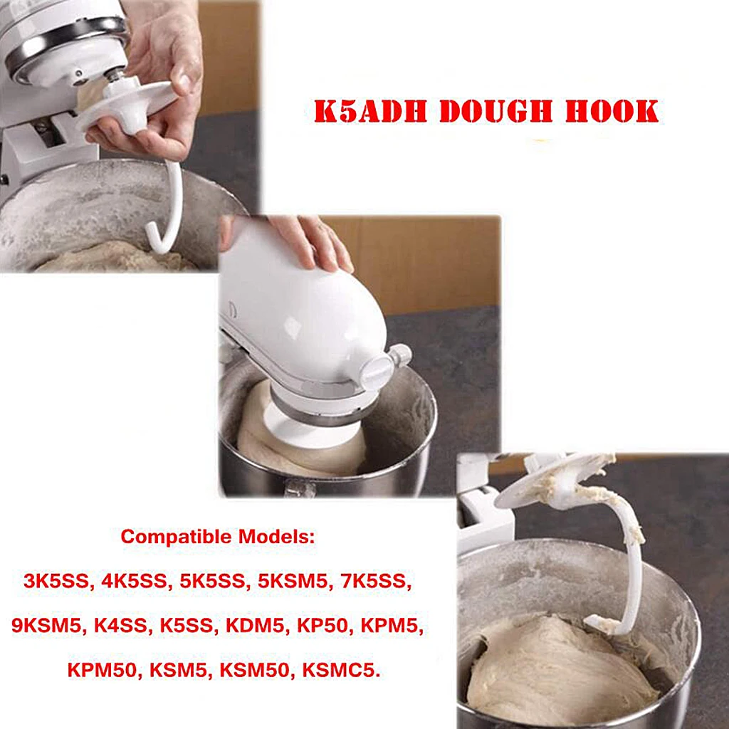 K5ADH Coated Dough Hook 4.5 QT Attachment For 5KSM5 7K5SS 9KSM5 K5SS KDM5 KPM5 KPM50 Mixer