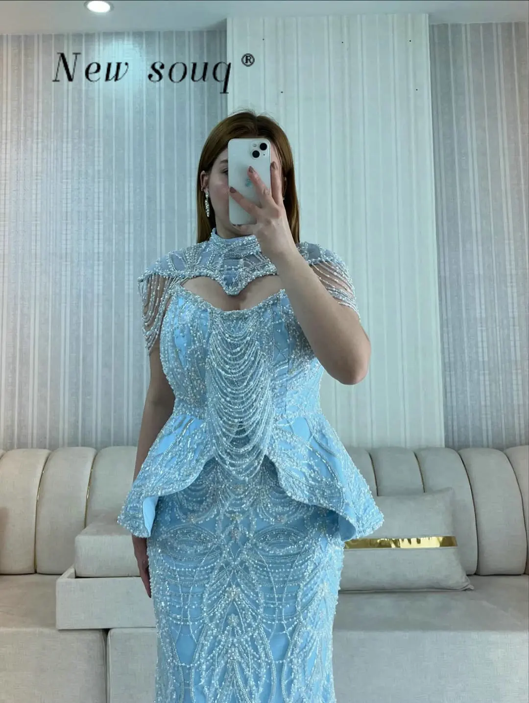 

Арабские светло-голубые вечерние платья с пэплумом, расшитые бисером, длинные праздничные платья, официальные женские платья для гостей на свадьбу, выпускные платья, на заказ