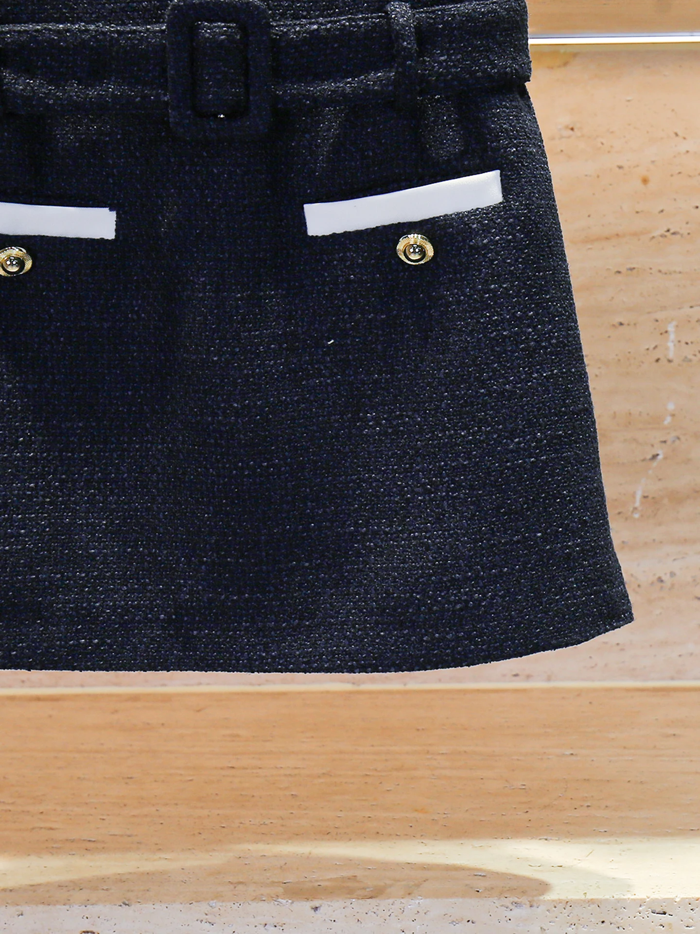 Vestido midi f de verão de alta qualidade, saia midi de tweed com cinto, vestido curto em linha A, tecido de poliéster...