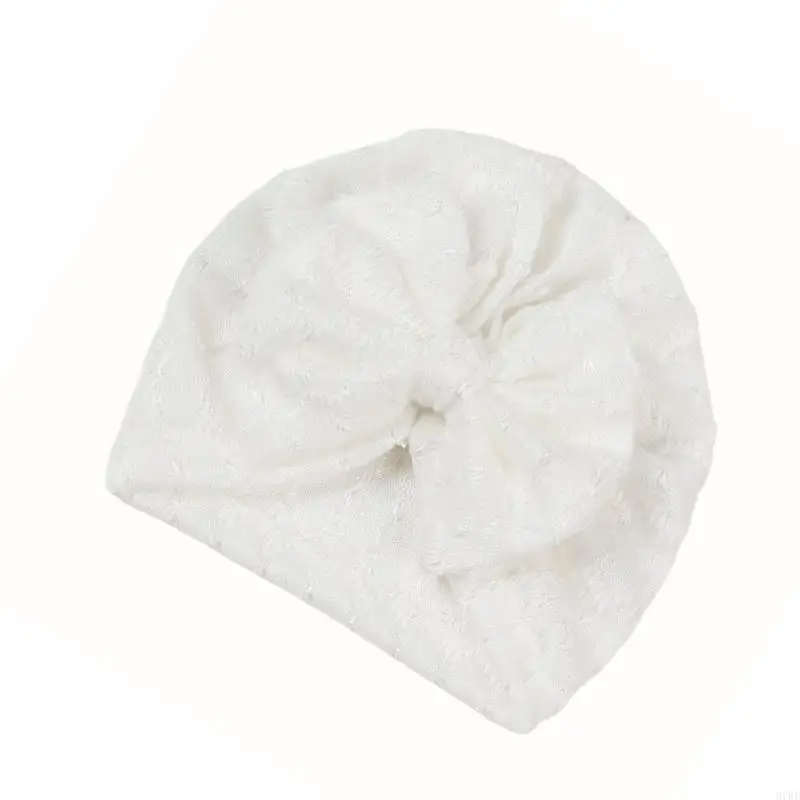 

97BE Baby Turban Hat with Bowknot Accent, Breathable Fetal Caps Solid Color Bonnet