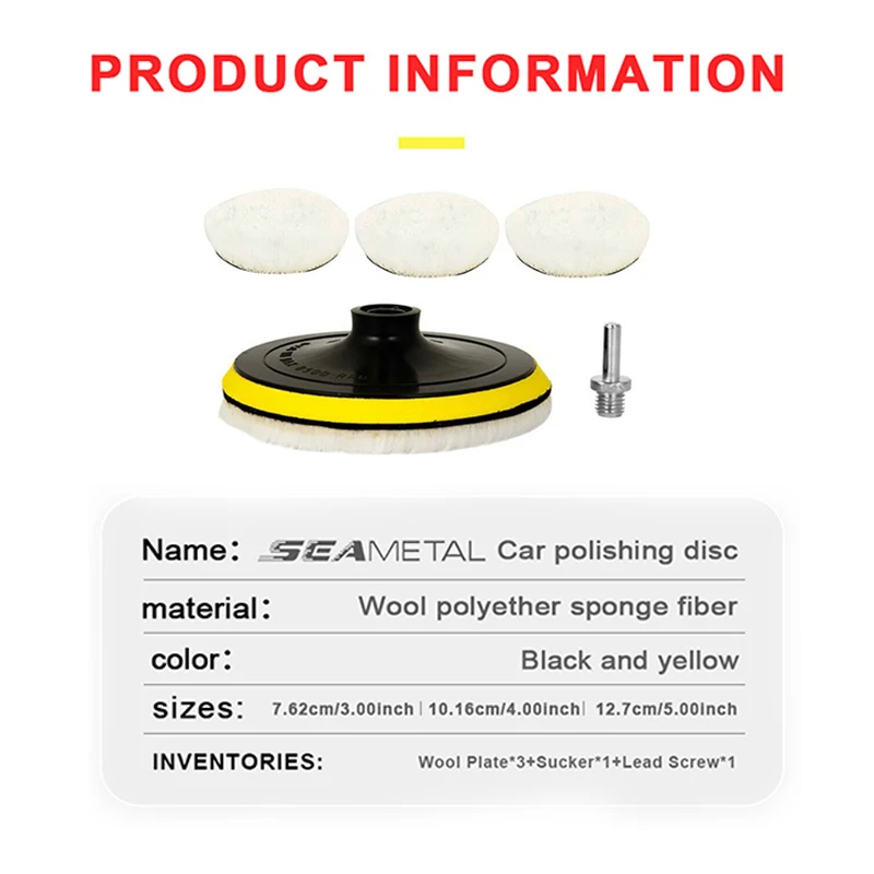 SEAMETAL Polishing Kit Car Polishing Pad Waxing Sponge Discs Soft Wool Wheel Auto Paint Care Polisher Pads Cleaning Accessories