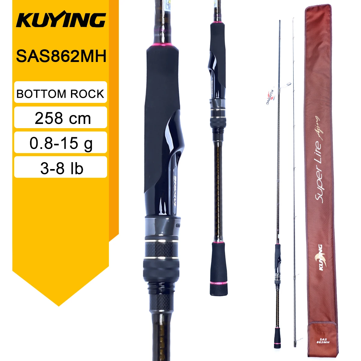 KUYING SUPERLITE Ajing Bottom Fish 6'8" 7'6" 7'7" 8'6" Vissen Lokken Hengel Casting Spinning FUJI Onderdelen Power X Carbon Light Rock
