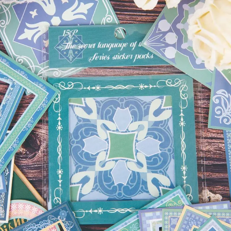 1pack/15pcs Blue White Mediterranean Journal Stationery Paper, Craft Supplies for DIY Memory Album Decoration