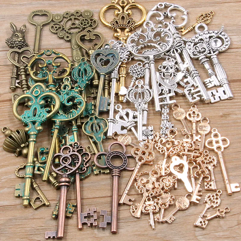 6 Color 30g Key Charms Bracelets Necklace Craft Metal Pendant For Handmade Jewelry Making DIY Supplies Wholesale