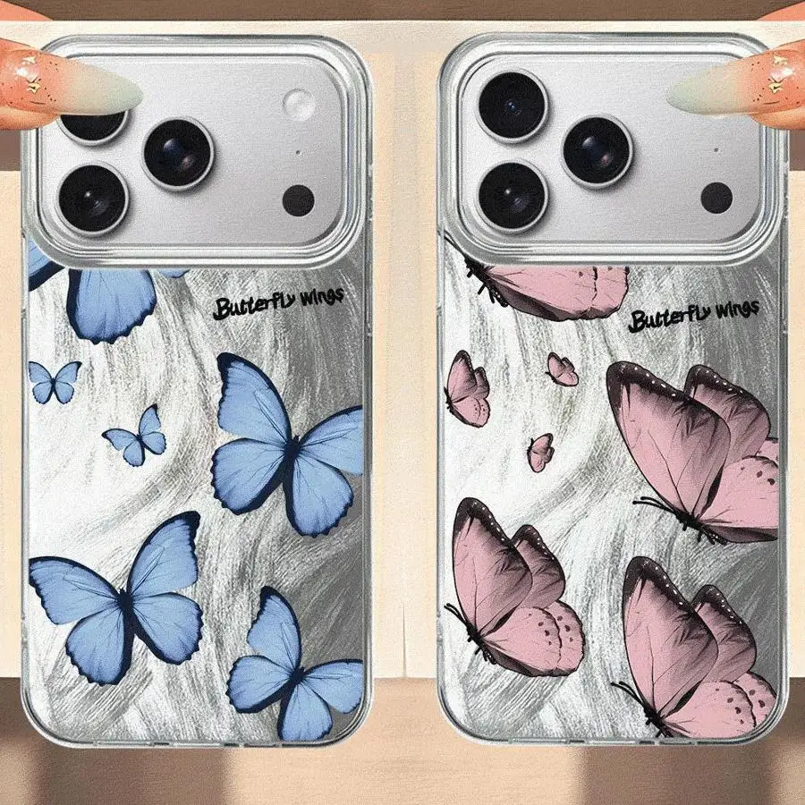 Soft Shell Phone Case for Apple iPhone 15 11 16e 12 14 Air 14 Plus 17 pro max 13 Pro 16 Red Blue Butterfly
