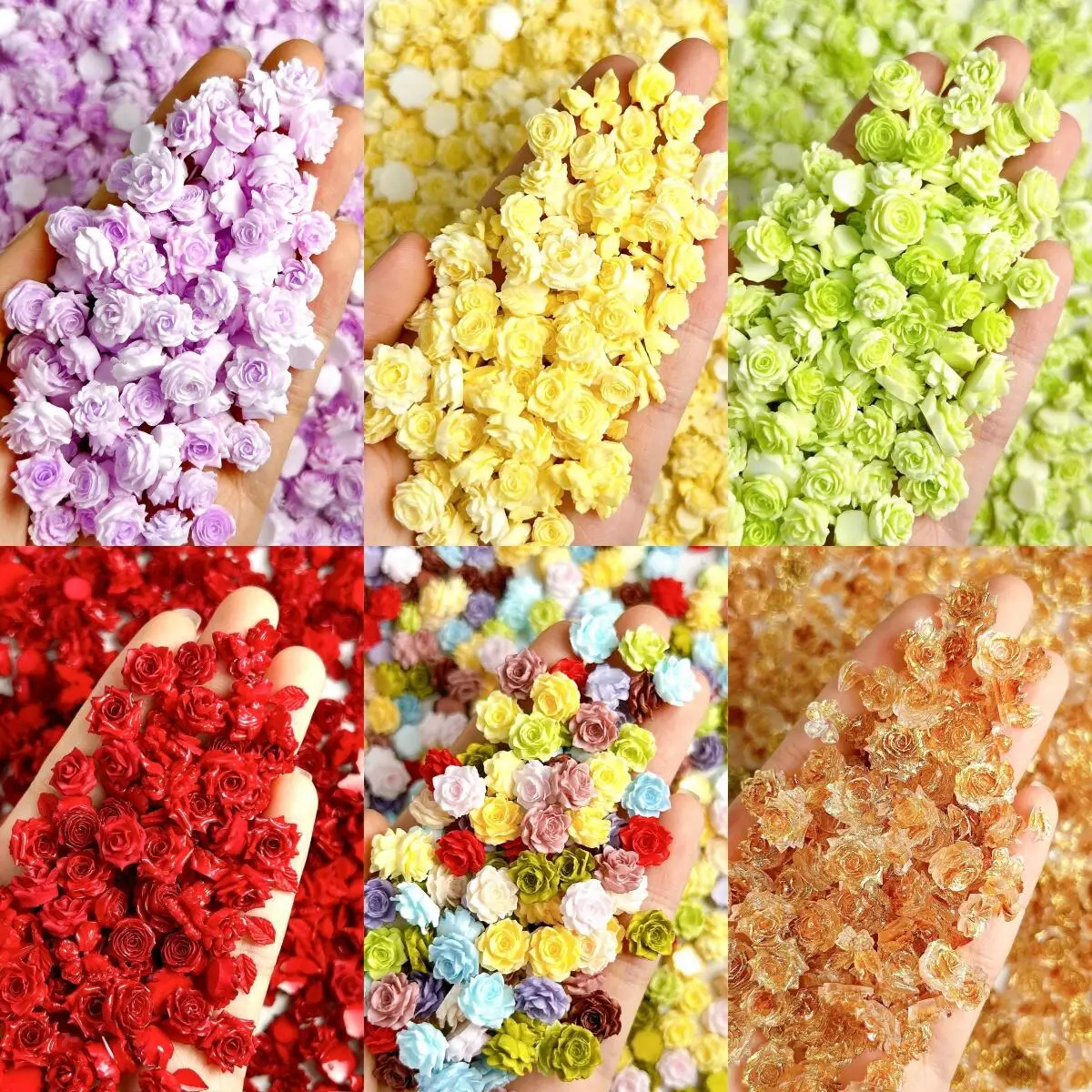

60PCS Translucent Glitter Butterfly Flowers Resin Nail Charms 3D Luminous Solid Color Soft Rose Peony Nail Art Decorations DIY