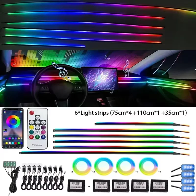 

18 / 22 in 1 Light Color Rainbow Symphony Car Interior Ambient Led For Car Strip Lighting Dashboard App Bluetooth RGB 12V Lamp