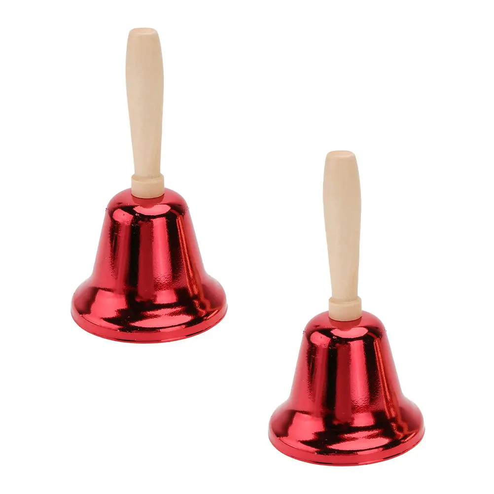 Christmas Hand Bells 2 Piece Metal Shaking Bells with Wooden Handles Loud Ring for Party Restaurant Reception