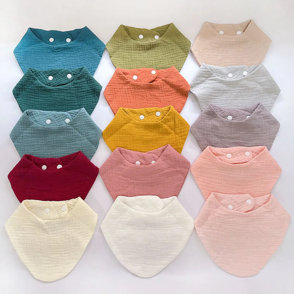 New Baby Solid Color Double-Layer Gauze Bib, Toddler Scarf-Style Drool Bib, Quick-Drying and Absorbent