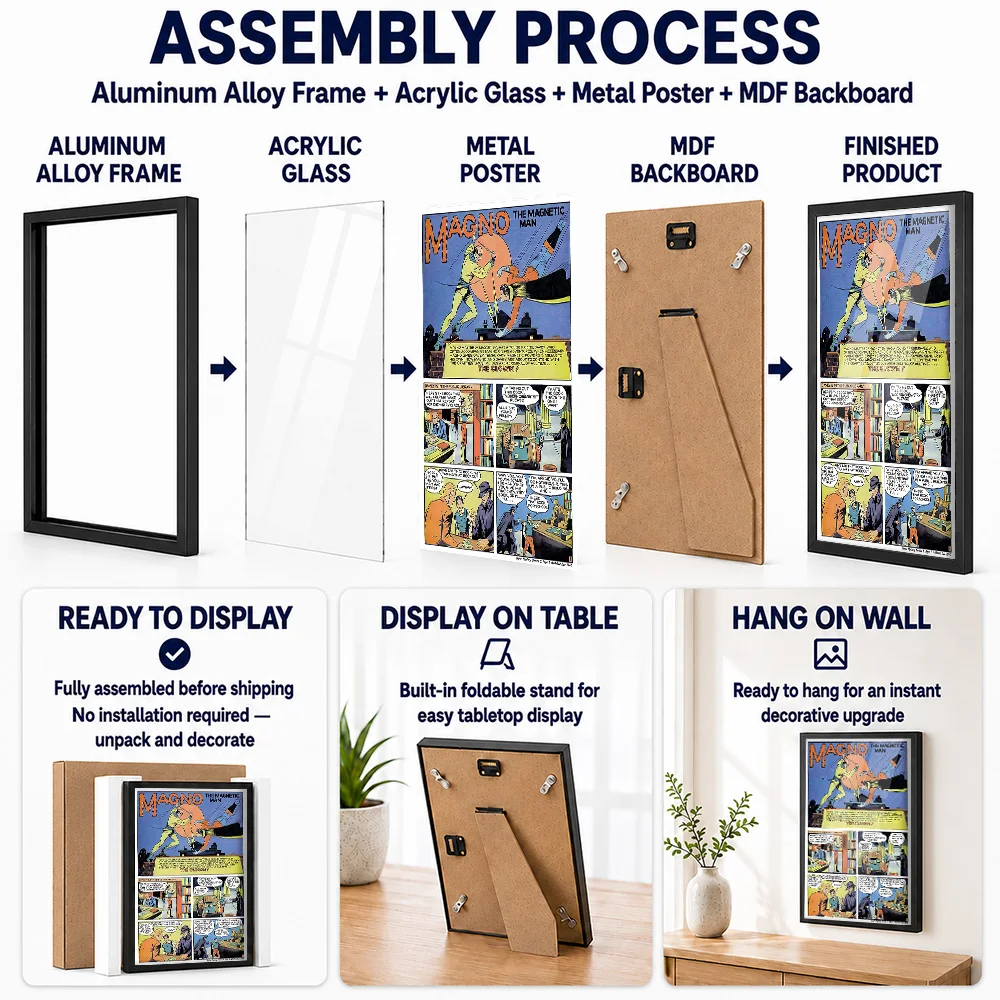 Super Mystery Comics 5 Framed Aluminum Metal Poster Customized Photo Dynamic Ink Style Wall Art For Collector Room Reader Gift