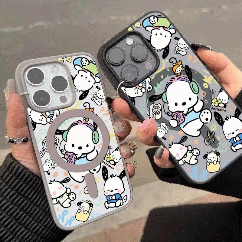 

Cute Pochacco Magnetic Phone Case for IPhone 16 Pro Max 16 Pro Acrylic Case Apple 15 Pro 14 Plus IPhone 13/12 Shockproof Cover