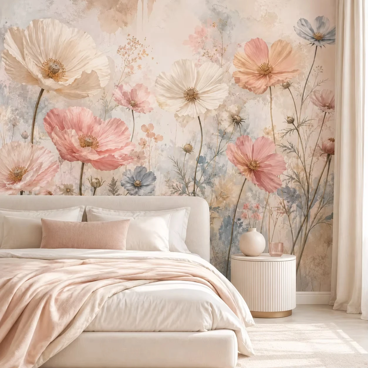 Custom Pastel Floral Wallpaper Nordic Hand-Painted Romantic Rose Flower American Countryside Style Background Wall 3D Wallpaper