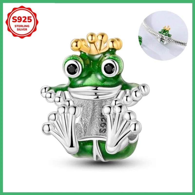 

Original 925 sterling silver frog clover charm bead, suitable for DIY bracelets, necklaces, birthday jewelry gifts
