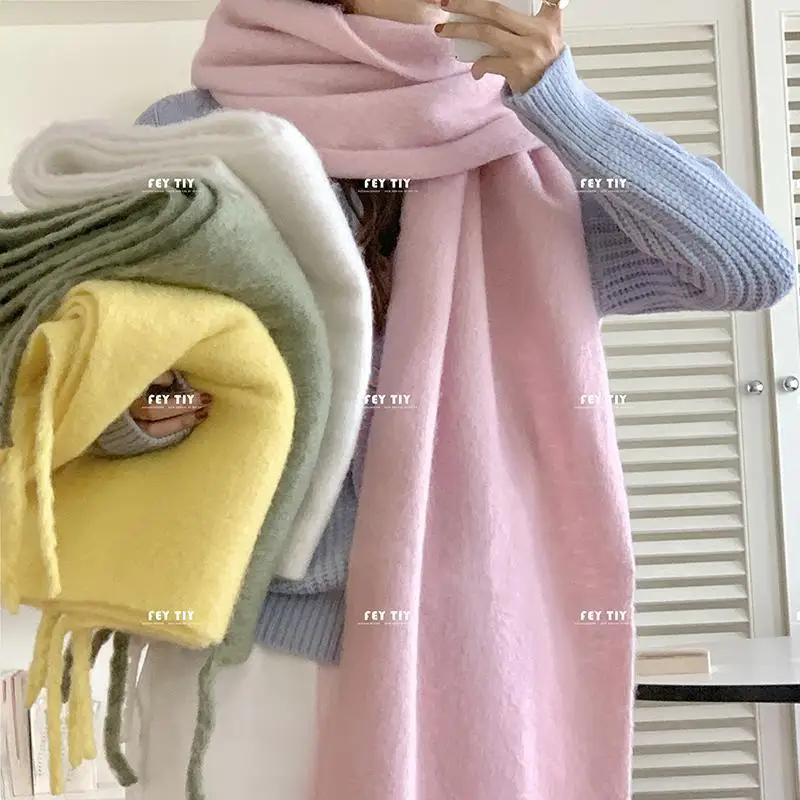 Solid Color Women Thick Shawl Scarf Winter Warm Fashion Pashmina Scarves Long Tassel Hijab Women Men Couple Scarf Accessories