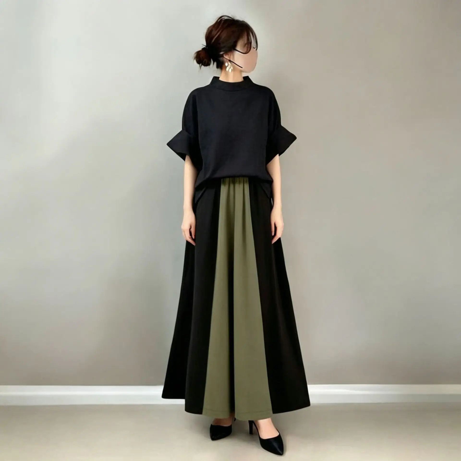 

2026 New Two-piece Set: Half-high Necklace Five-sleevetop And Contrasting Wide-leg Trousers Maxi Vestidos Luxury Y2k、