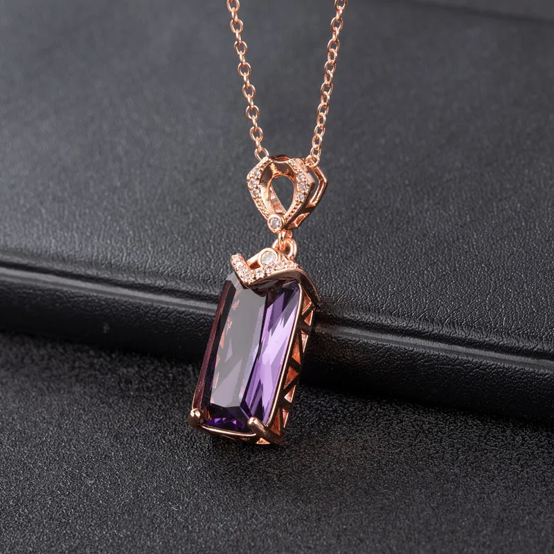 

18k Yellow Gold natural amethyst Pendant Necklace For Women Love Clavicle Chain Gold Necklace Valentine's Day Fine Jewelry Gift