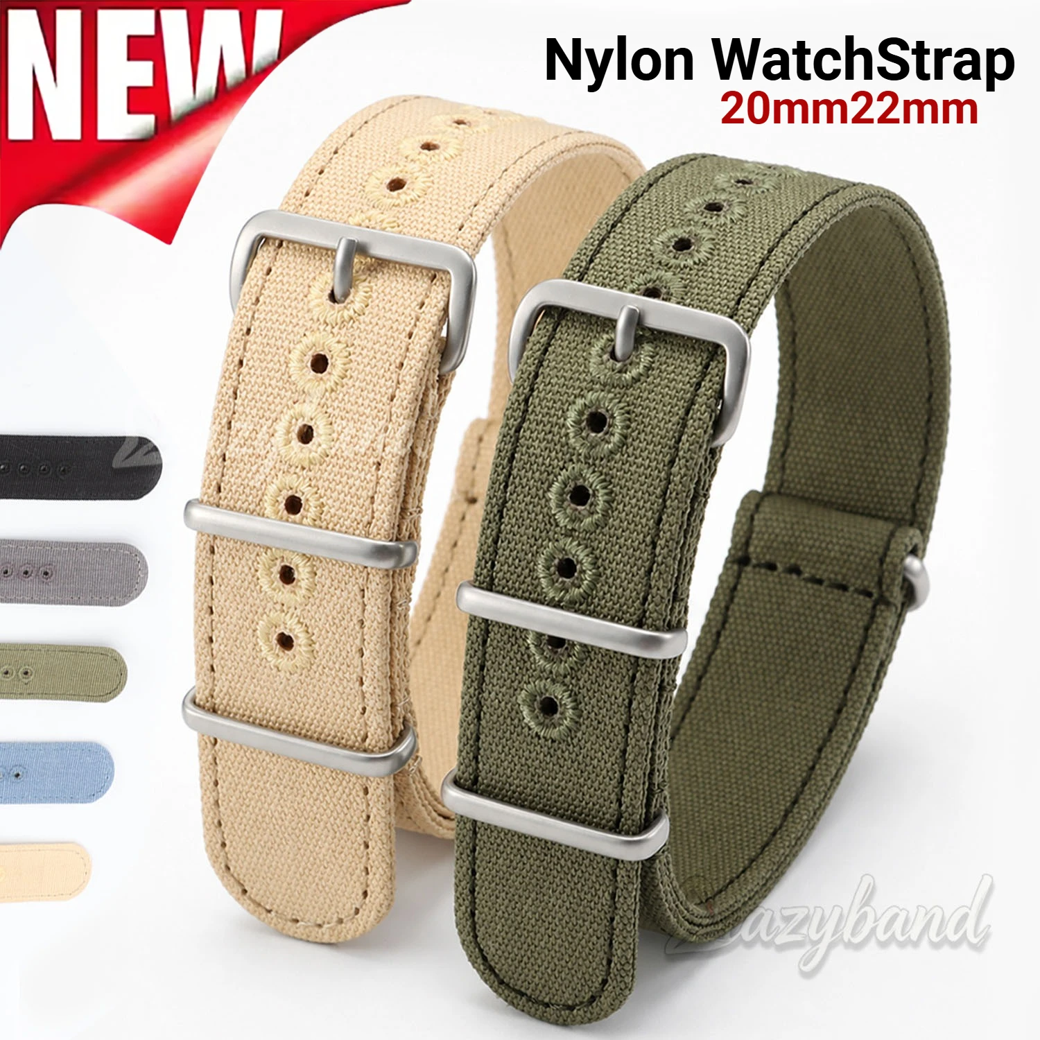 20mm22mm Nylon-Canvas-Uhrenarmband für Seiko für Rolex Uhrenarmband Hochwertiges Universelles Schwarz-Grünes Sport-Armband für Damen und Herren